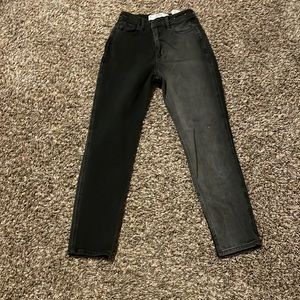 womens black and grey high rise mom jean